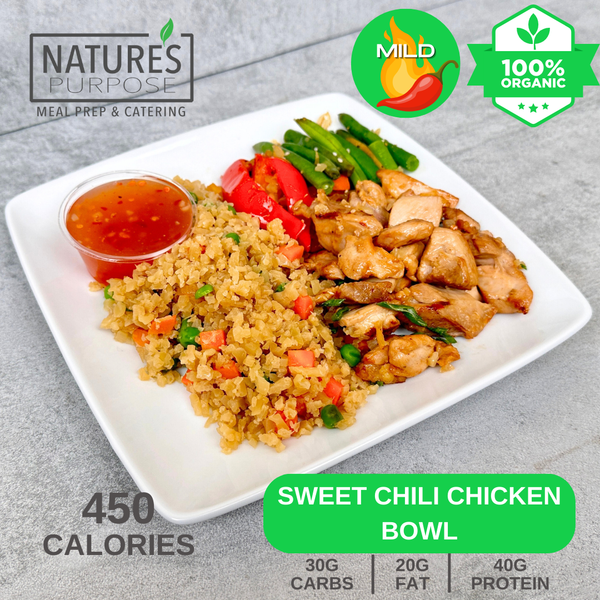 Organic Sweet Chili Chicken Bowl Plated - Natures Purpose Meal Prep