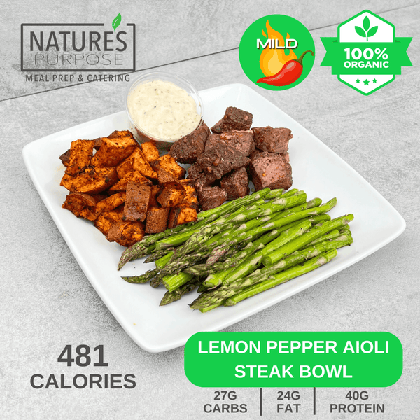 Organic Lemon Pepper Aioli Steak Bowl - Natures Purpose Meal Prep