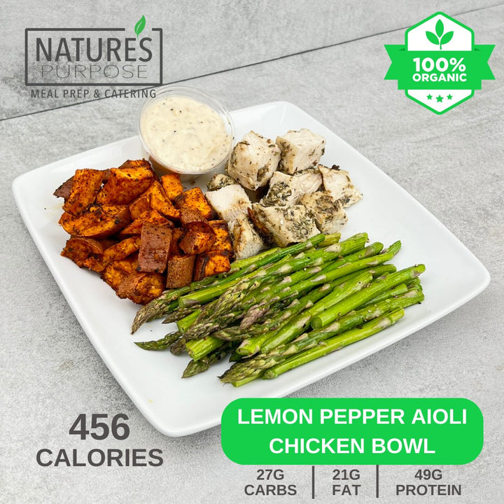 Organic Lemon Pepper Aioli Chicken Bowl - Natures Purpose Meal Prep
