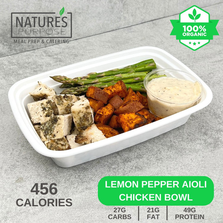 Organic Lemon Pepper Aioli Chicken Bowl - Natures Purpose Meal Prep