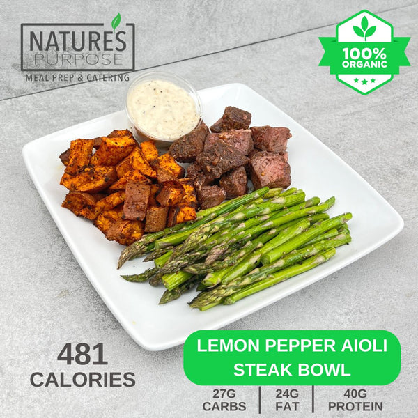 Organic Lemon Pepper Aioli Steak Bowl - Natures Purpose Meal Prep